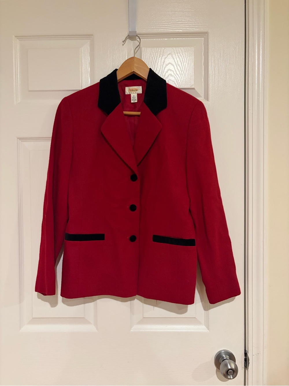 Talbots Red Blazer with Black Collar and Trim
